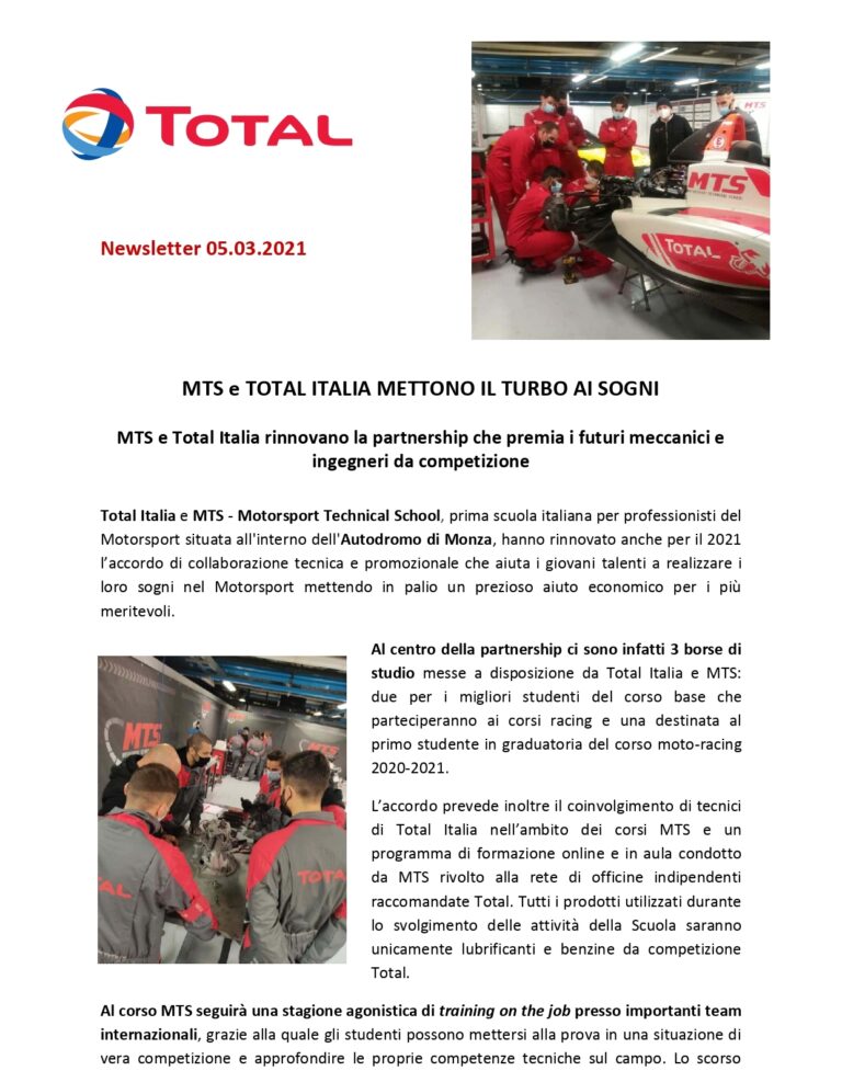 MTS e Total Italia, borse di studio per i talenti del motorsport
