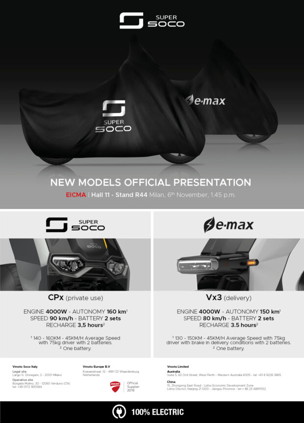 Super Soco a EICMA, gamma elettrica completa dal commuting al lavoro