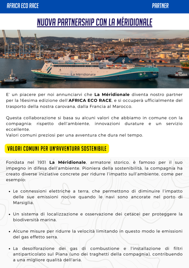 Africa Eco Race 2025, La Meridionale nuovo partner ufficiale