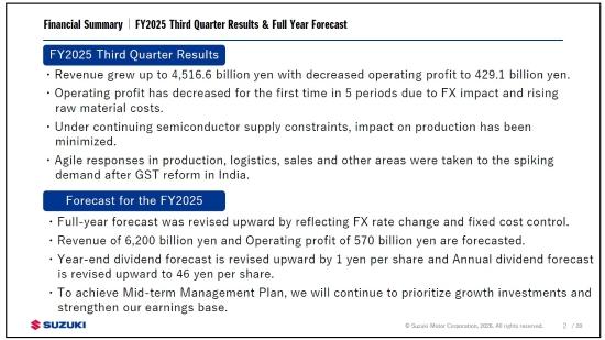 Suzuki, terzo trimestre in crescita nei ricavi ma utile in calo