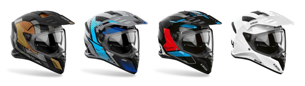 Caschi Airoh modello Commander 2 e Bandit in versione adventure, con configurazioni modulari e interni traspiranti