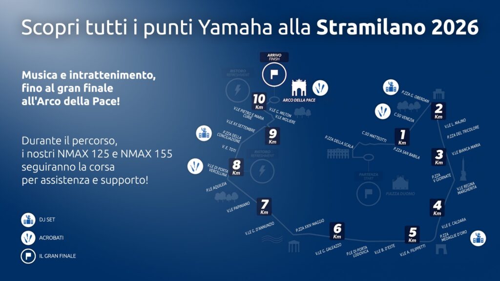 Scooter Yamaha NMAX impiegato per supporto logistico e coordinamento a Stramilano 2026