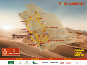 Dakar 2027 percorso saudita: tracciato ad anello sul Mar Rosso con forte presenza di dune