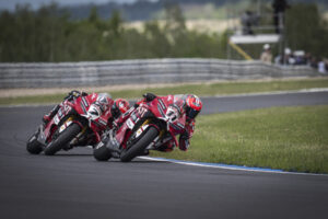 Nicolò Bulega del team Aruba.it Racing su Ducati dopo la vittoria di Gara-1 a Most