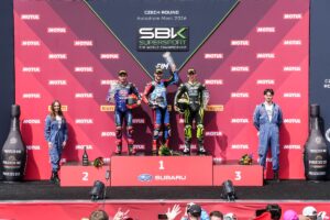 Nicolo Bulega con la Ducati Aruba.it Racing sul tracciato di Most durante il Round ceco del WorldSBK