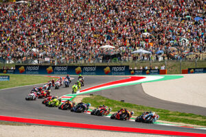 Enea Bastianini con la RC16 del team Tech3 al Mugello durante il weekend di gara