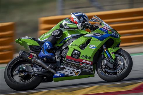 Garrett Gerloff su Kawasaki Ninja ZX-10RR a Motorland Aragon durante il weekend WorldSBK