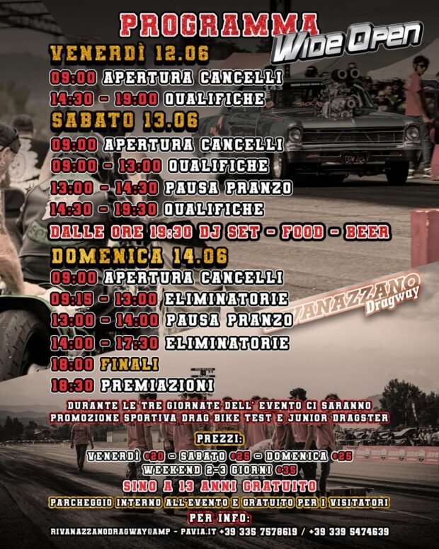 Dragstrip di Rivanazzano durante il Wide Open Summer International 2026 con paddock attivo