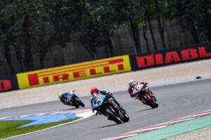 Nicolo Bulega in sella alla Ducati al Misano World Circuit durante il weekend di WorldSBK