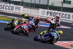 Nicolo Bulega con Ducati al Misano World Circuit durante il round WorldSBK