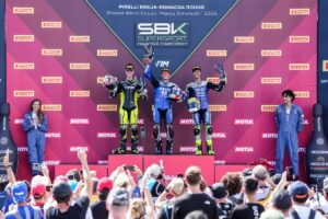 Nicolo Bulega in gara al WorldSBK Misano con la Ducati Aruba.it Racing