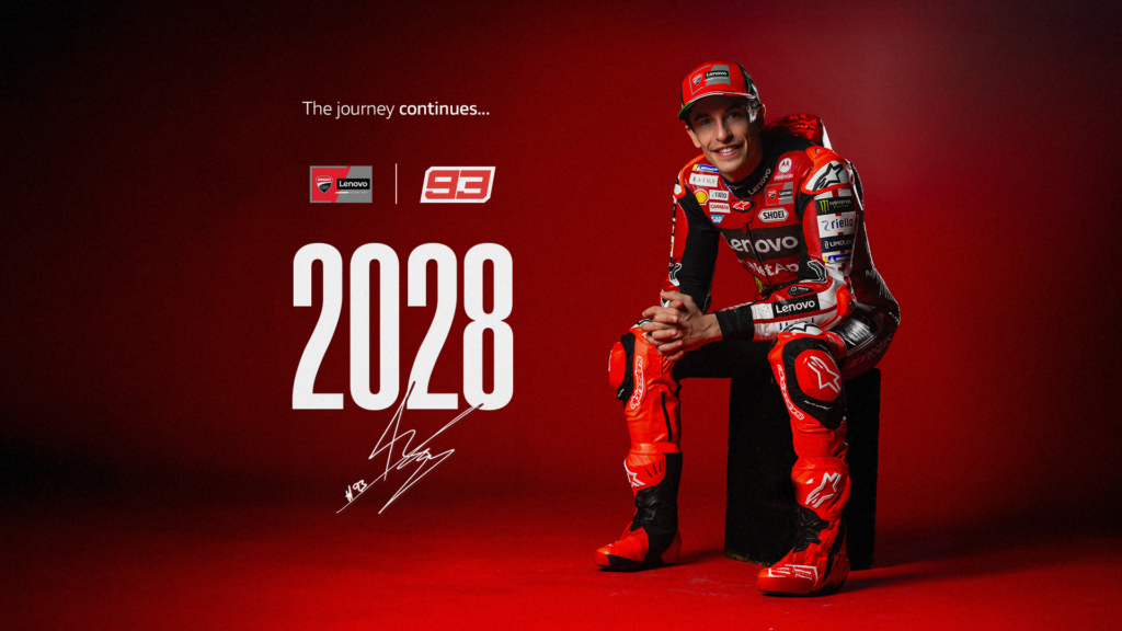 Marc Márquez, pilota del Ducati Lenovo Team, protagonista del rinnovo contrattuale fino al 2028