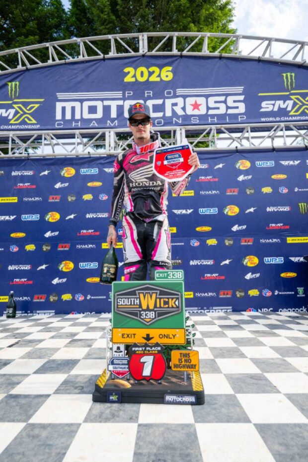 Jett Lawrence su Honda HRC Progressive CRF450RWE al round di Southwick del motocross AMA 2026